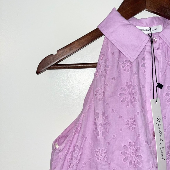 MUSTARD SEED NWT Eyelet Cotton Halter Neck Tiered Mini Dress Lavender S - Picture 6 of 12